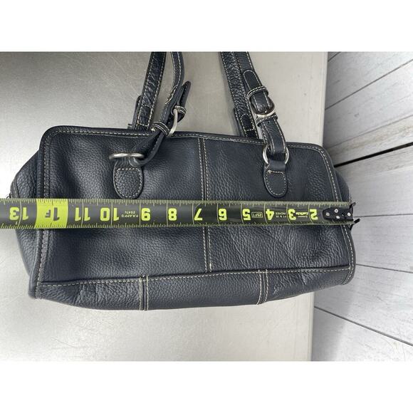 Ameri Leather Black Belt Stitched Leather Satchel Purse Handbag Pebble - Picture 7 of 7